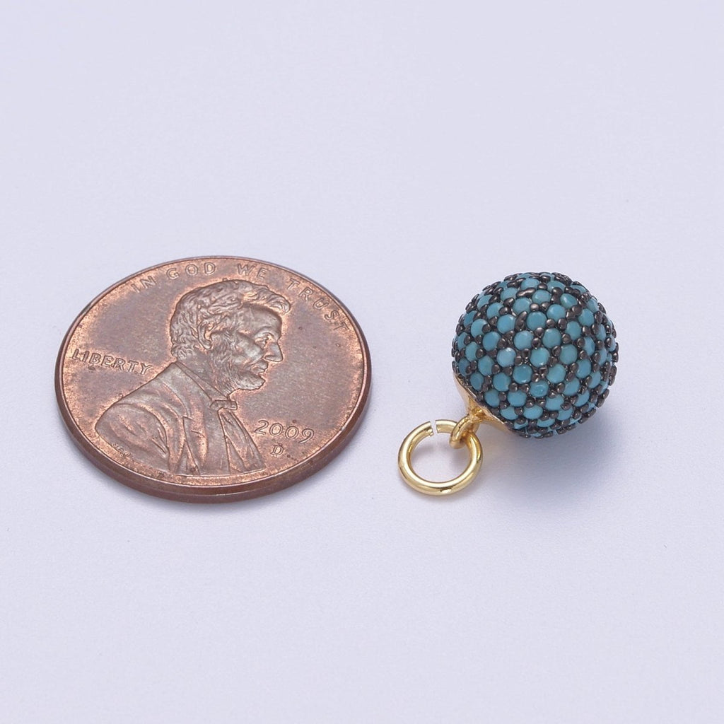 24K Gold plated Shambala Bead Ball Green, Black, Blue, Fuchsia, Turquoise, Clear, Silver Micro Paved CZ Charm N-314 - N-320 - DLUXCA