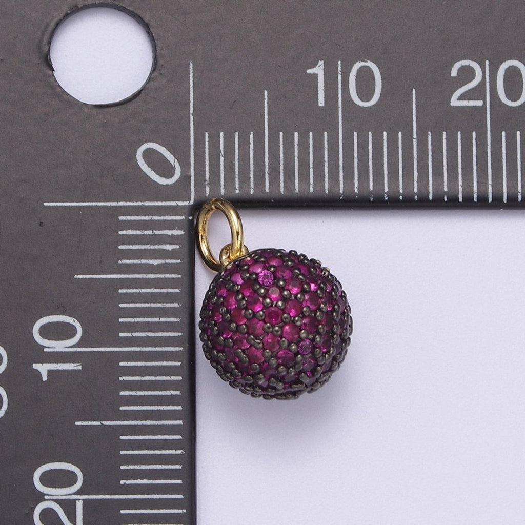 24K Gold plated Shambala Bead Ball Green, Black, Blue, Fuchsia, Turquoise, Clear, Silver Micro Paved CZ Charm N-314 - N-320 - DLUXCA