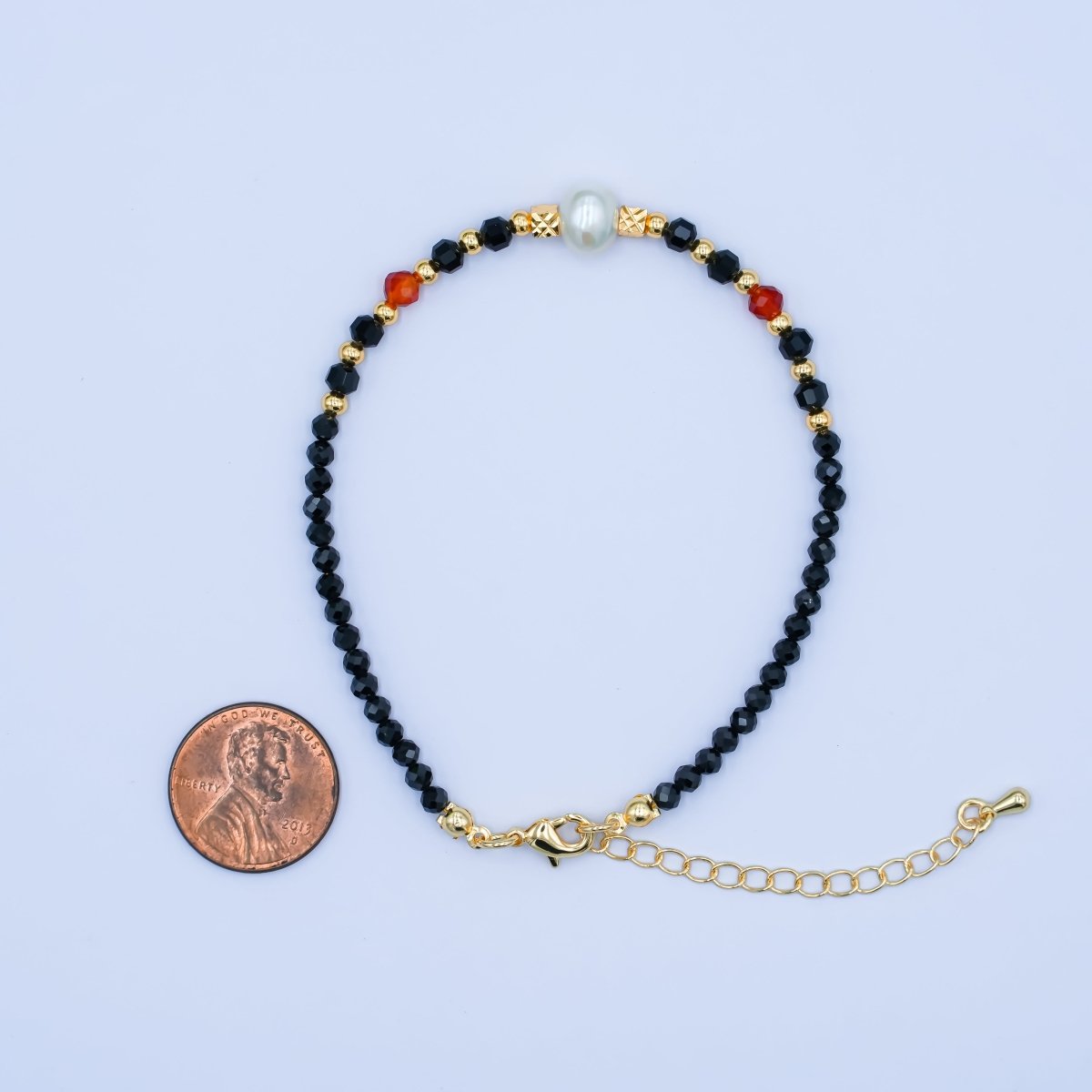 24K Gold plated Shell Black Multifaceted Crystal Gemstone 7.5 Bracelet | WA - 2888 