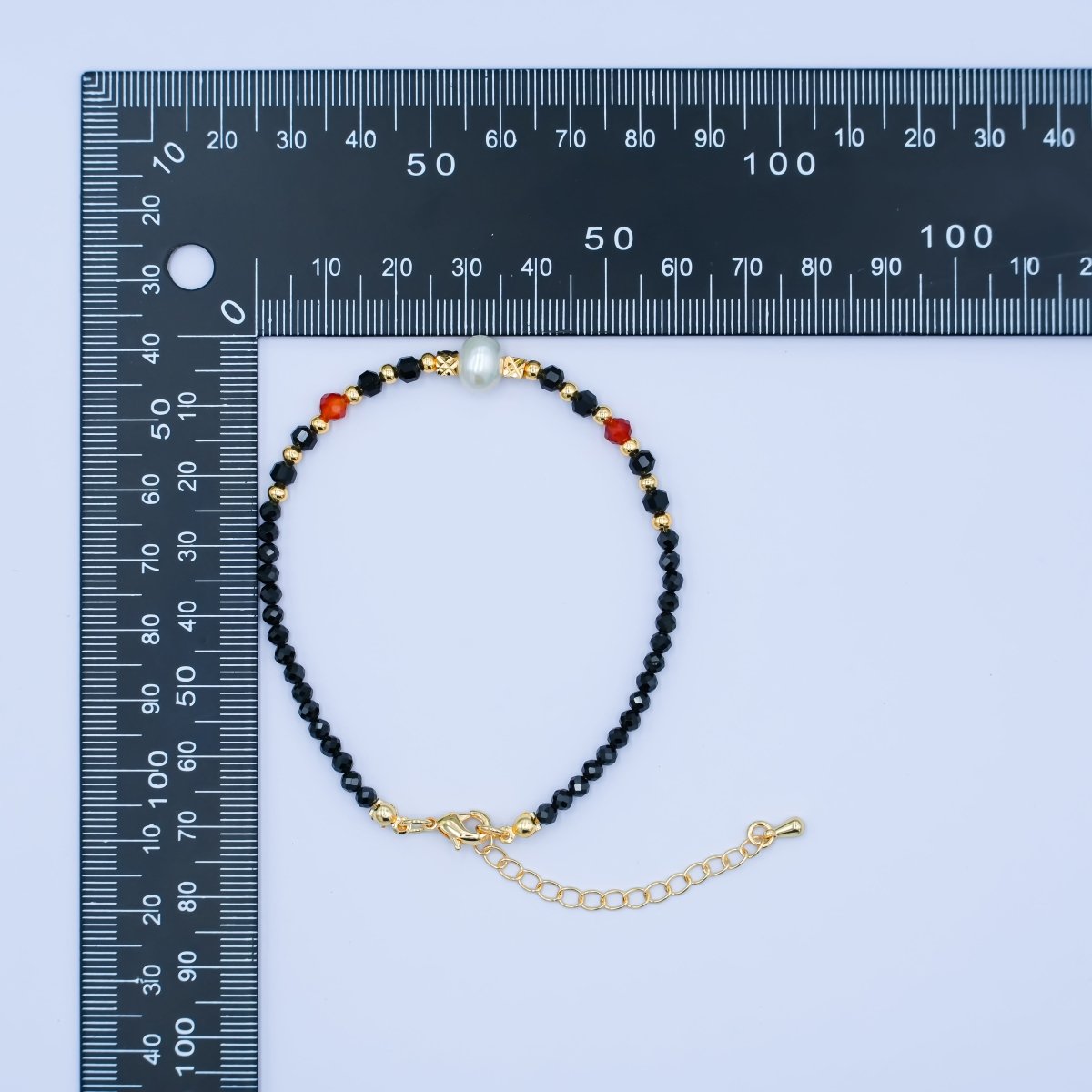 24K Gold plated Shell Black Multifaceted Crystal Gemstone 7.5 Bracelet | WA - 2888 