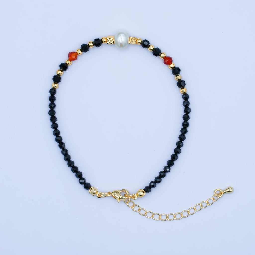 24K Gold plated Shell Black Multifaceted Crystal Gemstone 7.5 Bracelet | WA - 2888 