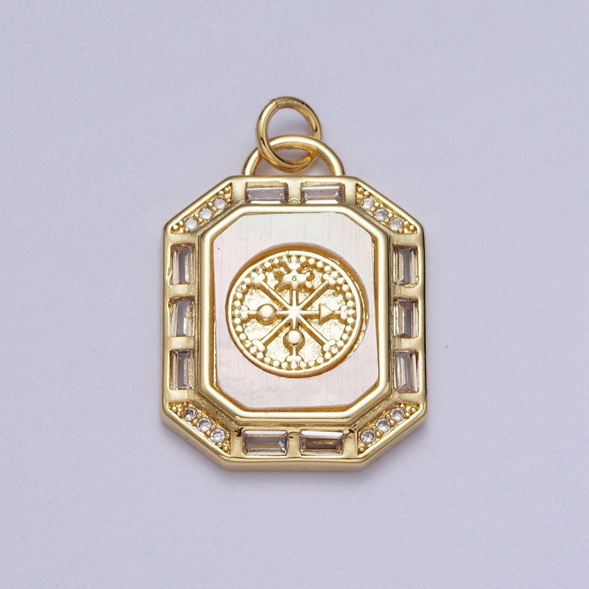 24K Gold plated Shell Pearl, Abalone Tag Tile Compass Baguette Octagonal Charm E-743 N-390 - DLUXCA