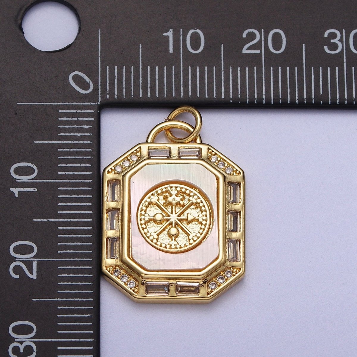 24K Gold plated Shell Pearl, Abalone Tag Tile Compass Baguette Octagonal Charm E-743 N-390 - DLUXCA