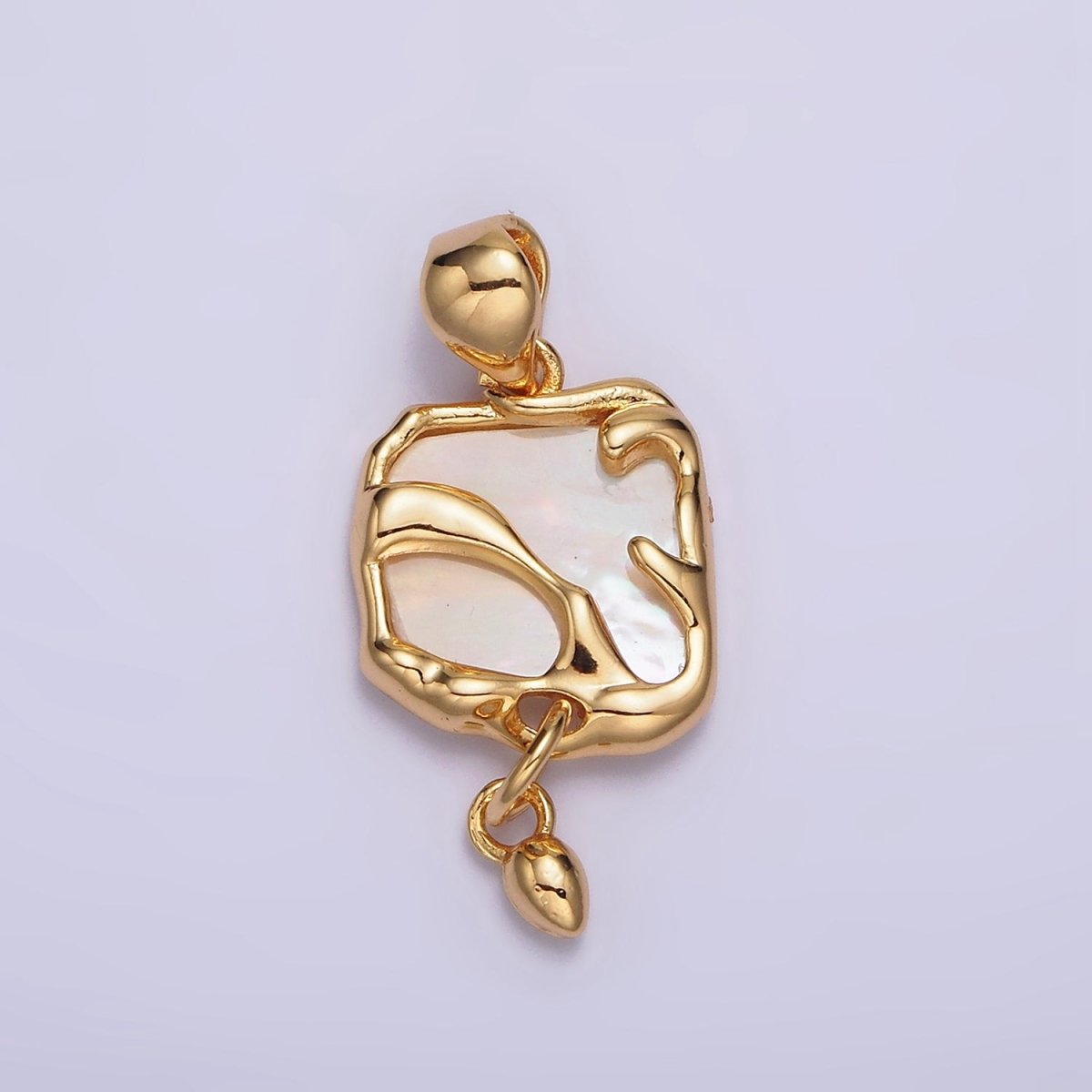 24K Gold plated Shell Pearl Abstract Molten Square Drop Pendant | AA585 - DLUXCA