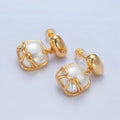 24K Gold plated Shell Pearl Band Square Rectangle Drop Stud Earrings | P034 - DLUXCA