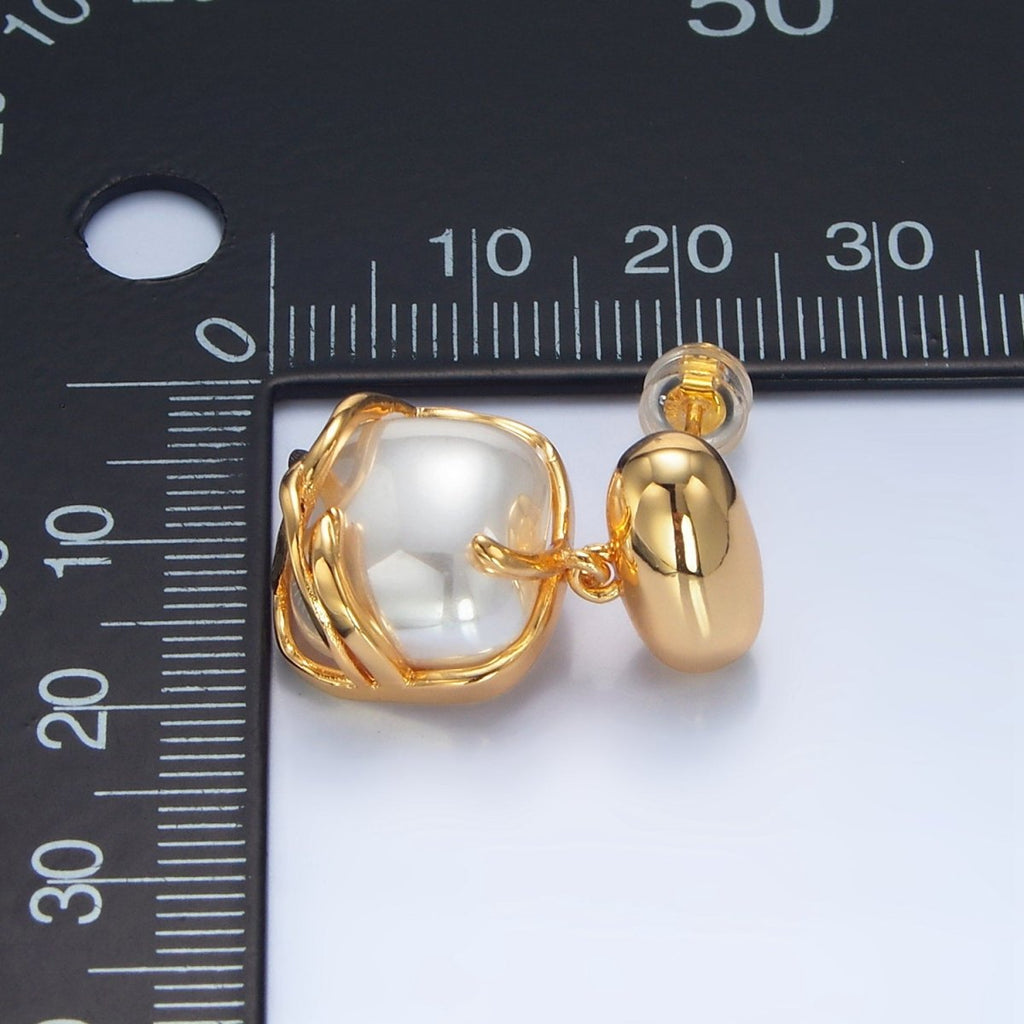 24K Gold plated Shell Pearl Band Square Rectangle Drop Stud Earrings | P034 - DLUXCA