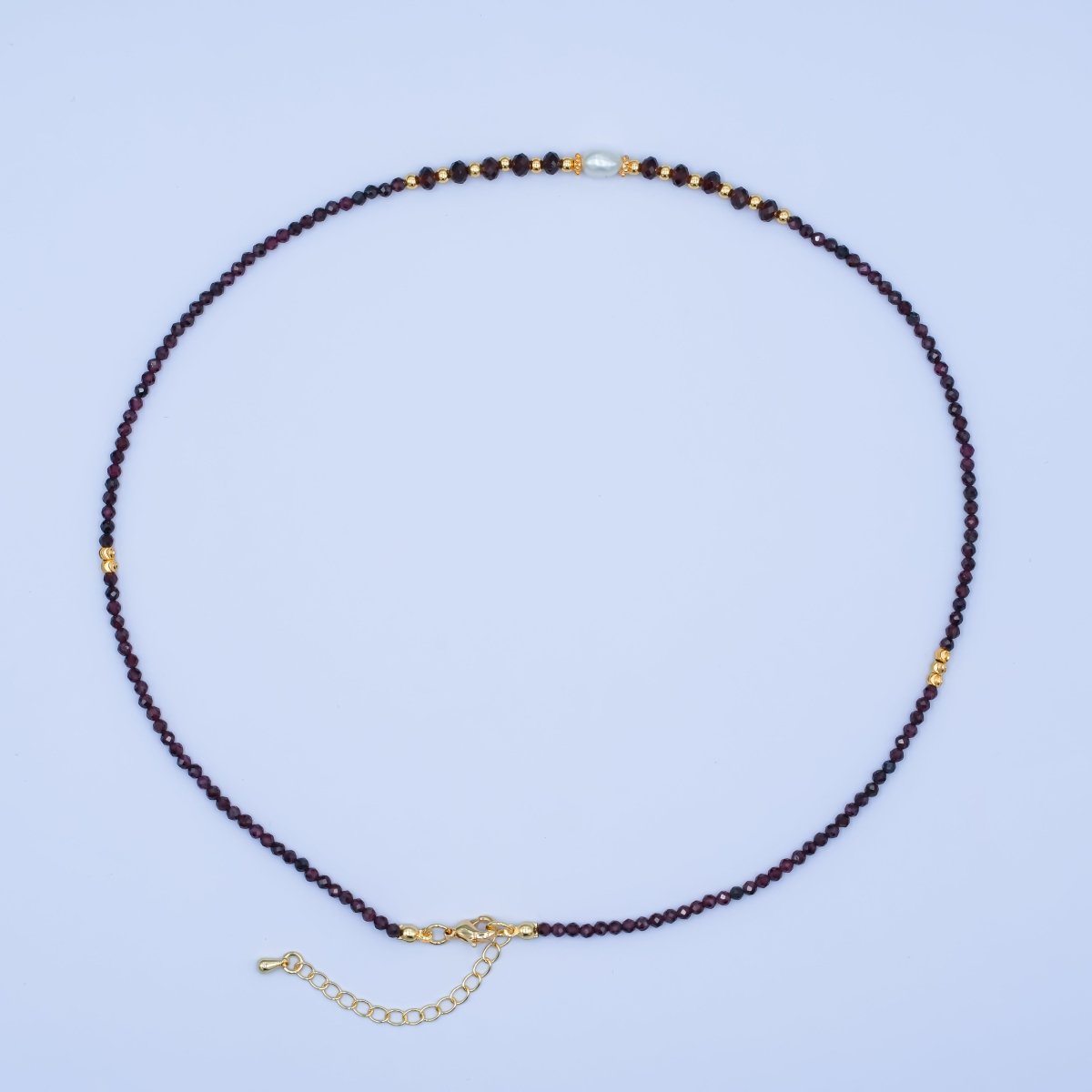 24K Gold plated Shell Pearl Bead Carnelian Red Multifaceted Crystal Gemstone 18 Inch Necklace | WA - 2878 