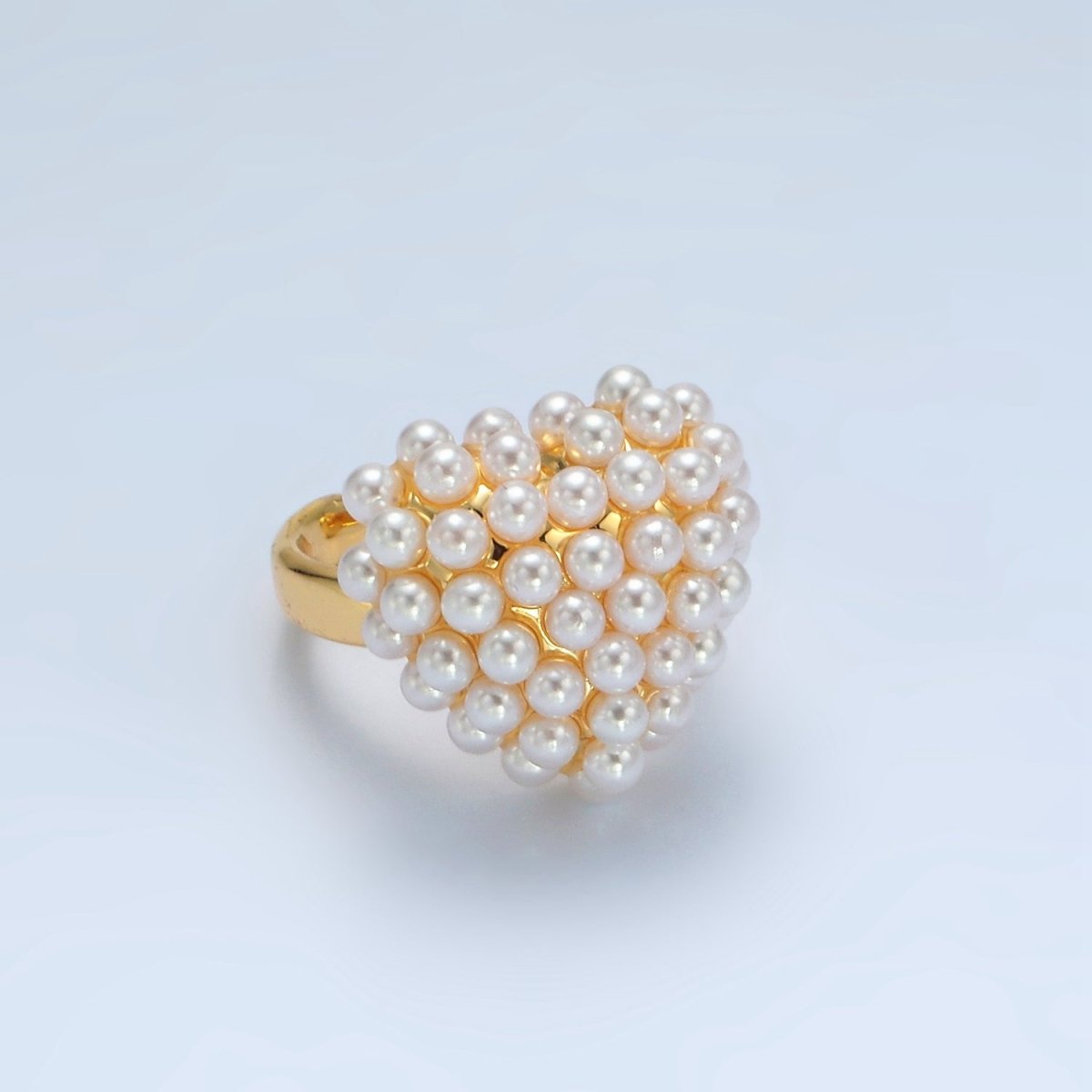 24K Gold plated Shell Pearl Beaded Bubble Heart Signet Ring | O1396 - DLUXCA