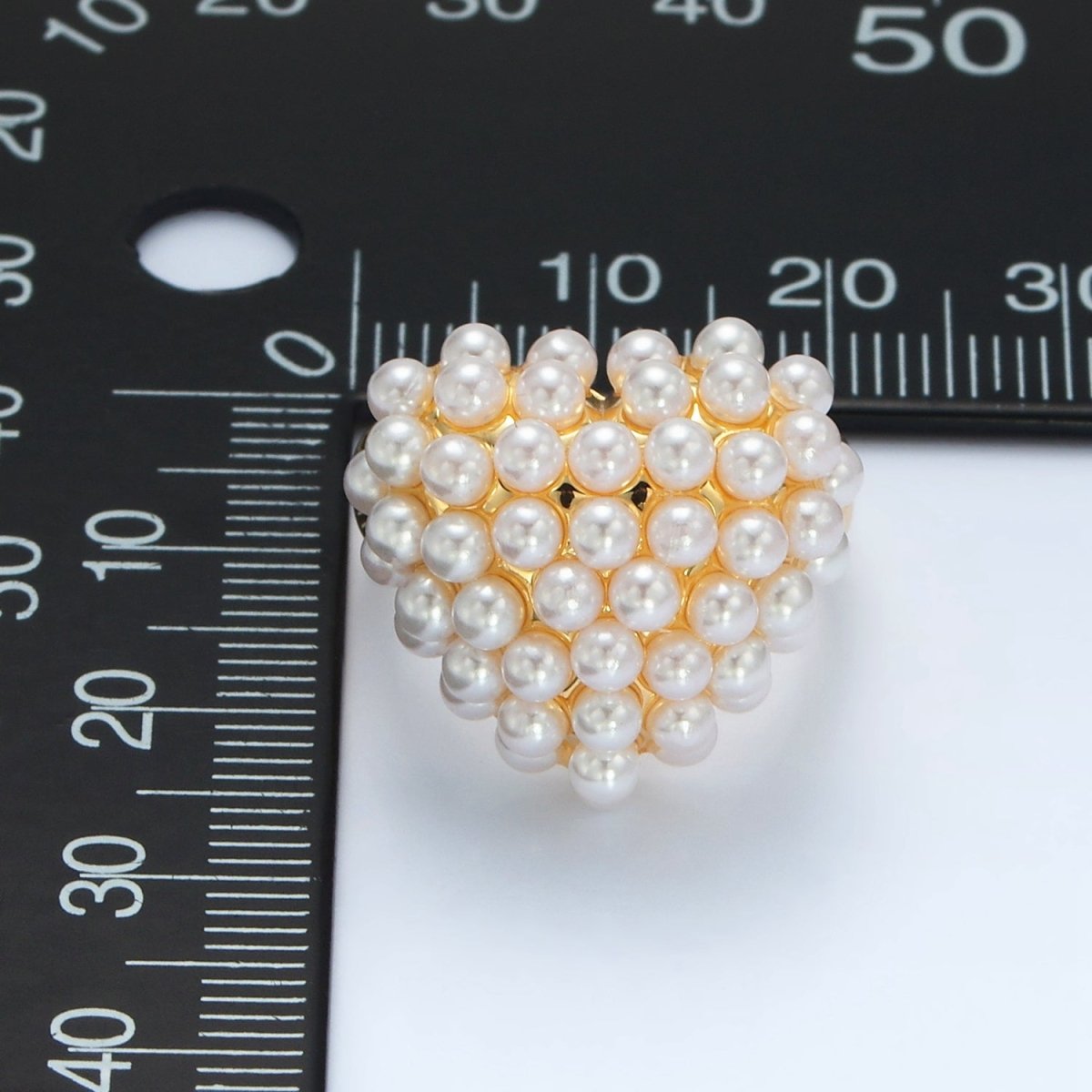 24K Gold plated Shell Pearl Beaded Bubble Heart Signet Ring | O1396 - DLUXCA