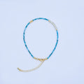 24K Gold plated Shell Pearl Blue Aquamarine Gemstone 8 Inch Bracelet | WA - 2880 