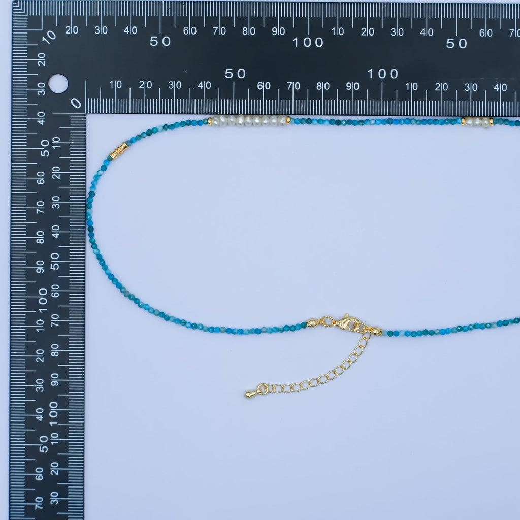 24K Gold plated Shell Pearl Blue Gemstone Gemstone Bead 17 Inch Necklace | WA - 2866 - DLUXCA