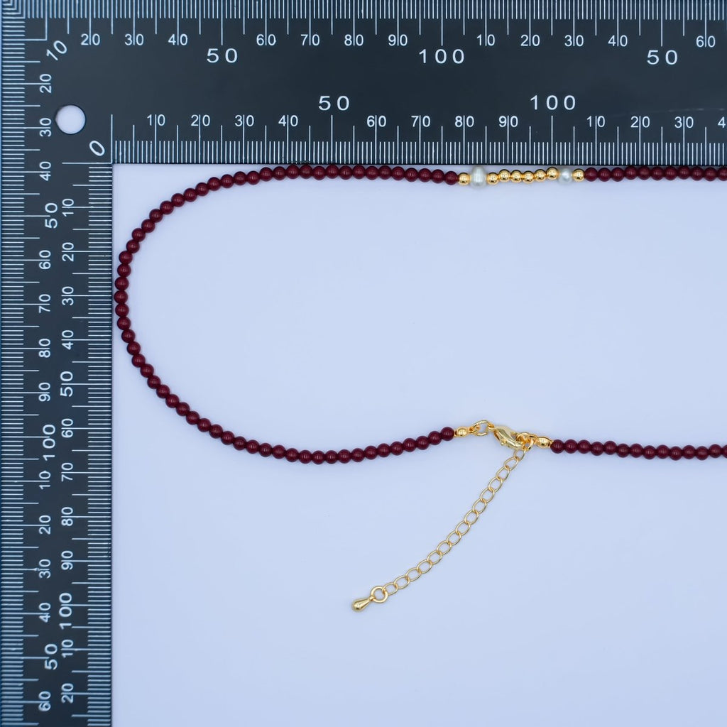 24K Gold plated Shell Pearl Carnelian Bead Gemstone Gemstone 17 Inch Necklace | WA - 2865 