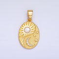 24K Gold plated Shell Pearl Celestial Moon Star Sun Sunburst Oval Pendant in Gold & Silver | AA1021
