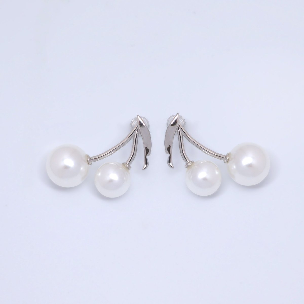24K Gold plated Shell Pearl Cherry Fruit Stud Earrings in Gold & Silver | AB868 - DLUXCA