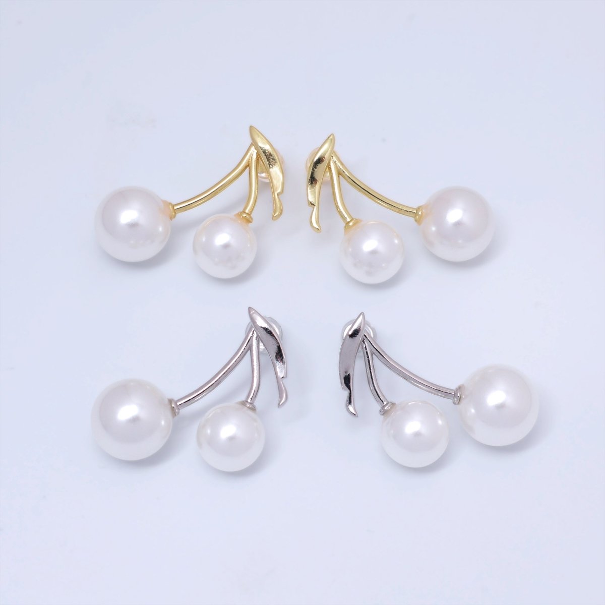 24K Gold plated Shell Pearl Cherry Fruit Stud Earrings in Gold & Silver | AB868 - DLUXCA