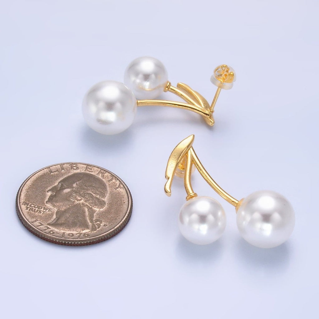24K Gold plated Shell Pearl Cherry Fruit Stud Earrings in Gold & Silver | AB868 - DLUXCA