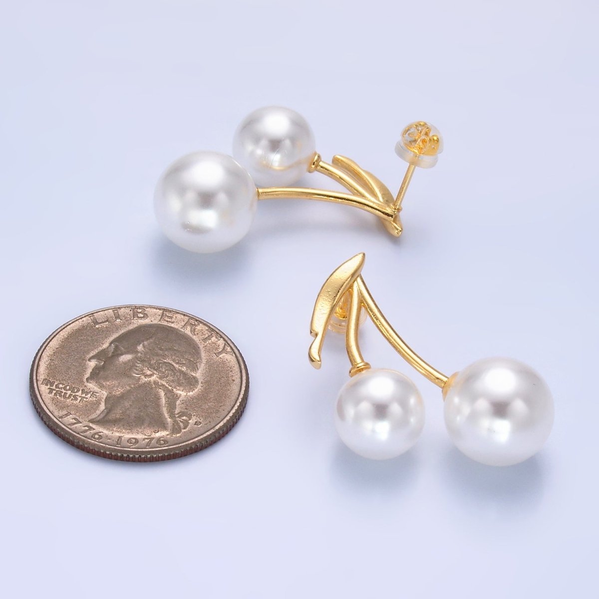 24K Gold plated Shell Pearl Cherry Fruit Stud Earrings in Gold & Silver | AB868 - DLUXCA