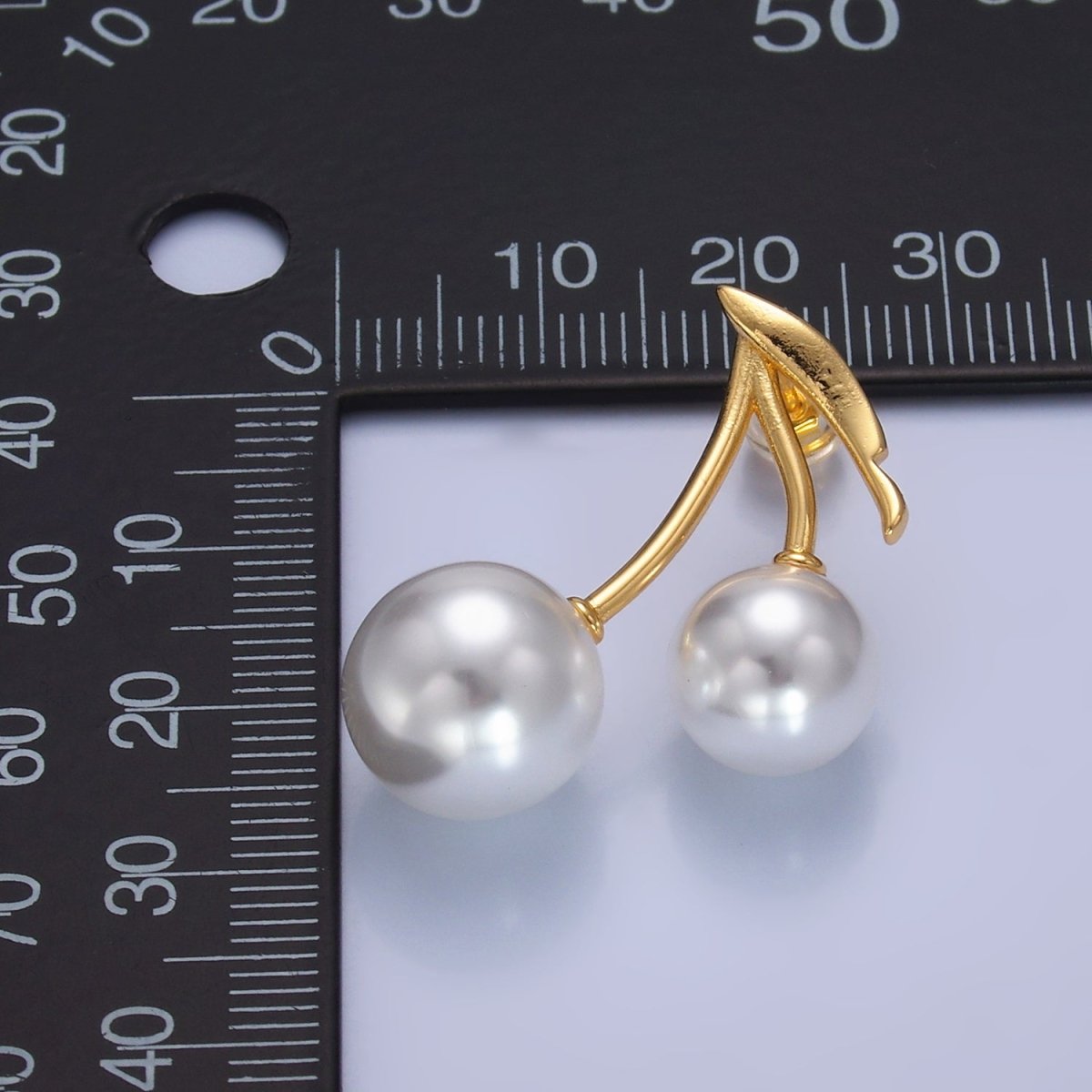 24K Gold plated Shell Pearl Cherry Fruit Stud Earrings in Gold & Silver | AB868 - DLUXCA