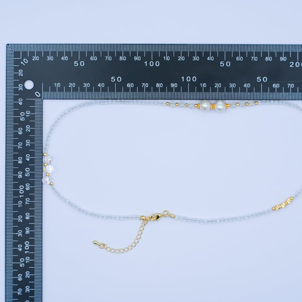 24K Gold plated Shell Pearl Clear Multifaceted Crystal Gemstone 18 Inch Necklace | WA - 2877 