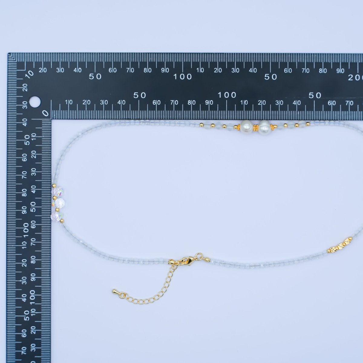 24K Gold plated Shell Pearl Clear Multifaceted Crystal Gemstone 18 Inch Necklace | WA - 2877 