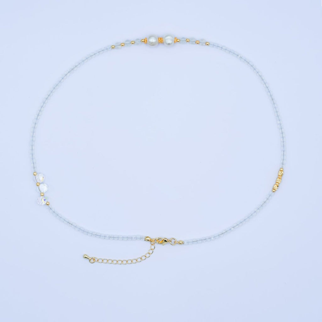 24K Gold plated Shell Pearl Clear Multifaceted Crystal Gemstone 18 Inch Necklace | WA - 2877 