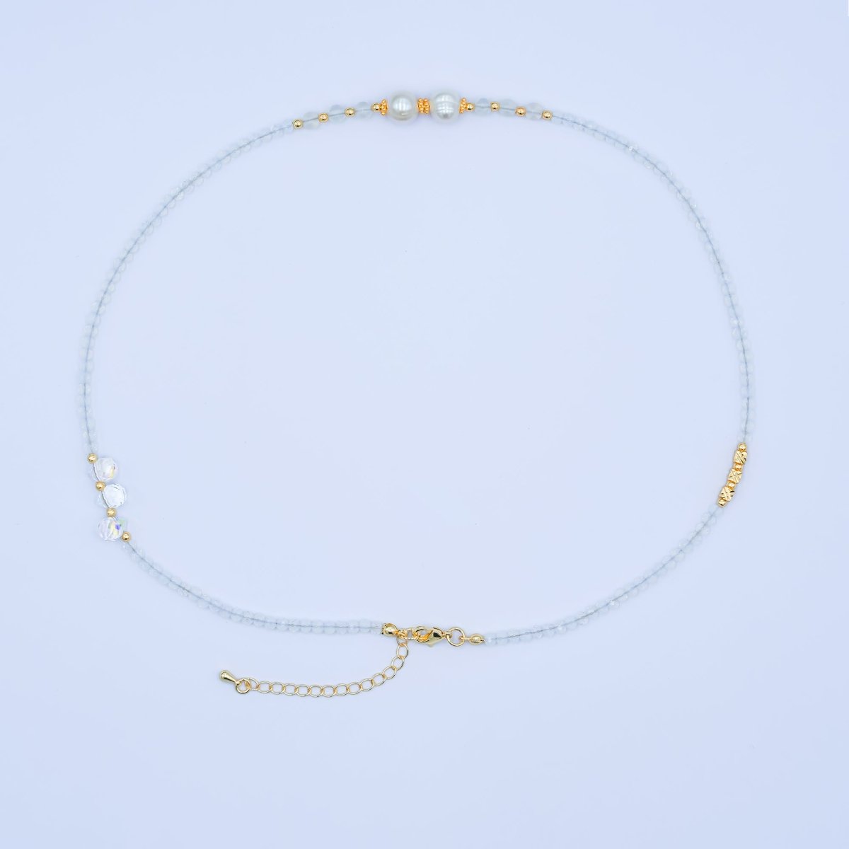 24K Gold plated Shell Pearl Clear Multifaceted Crystal Gemstone 18 Inch Necklace | WA - 2877 