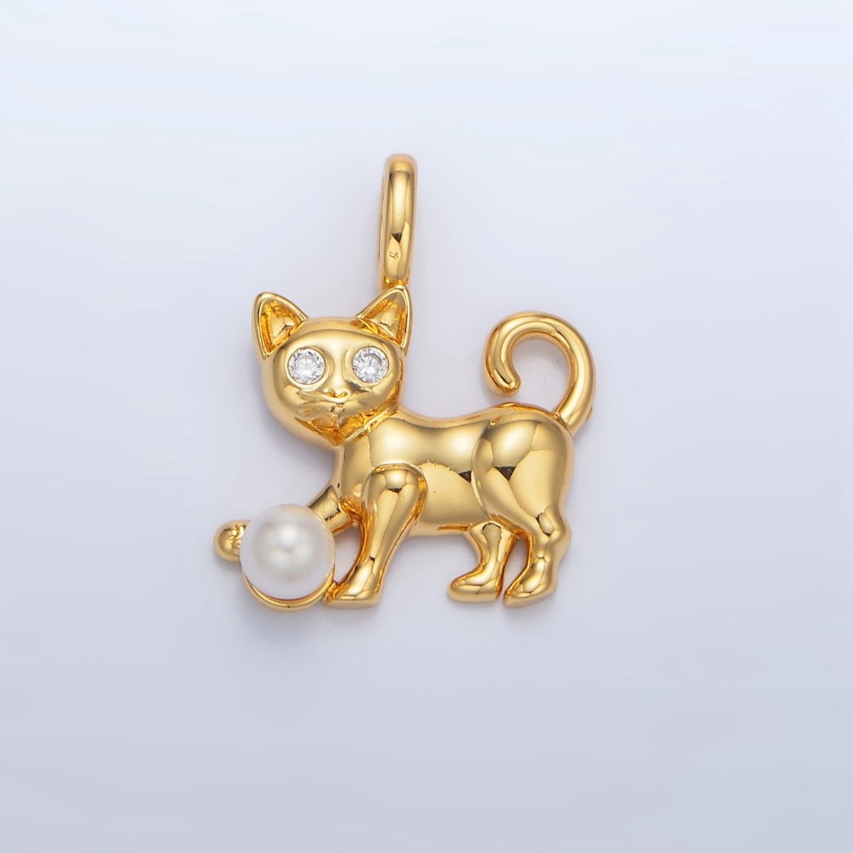 24K Gold plated Shell Pearl CZ Cat Pet Animal Pendant | AA941 - DLUXCA