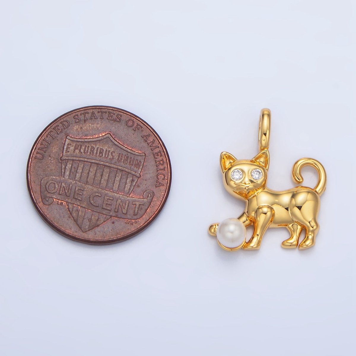 24K Gold plated Shell Pearl CZ Cat Pet Animal Pendant | AA941 - DLUXCA