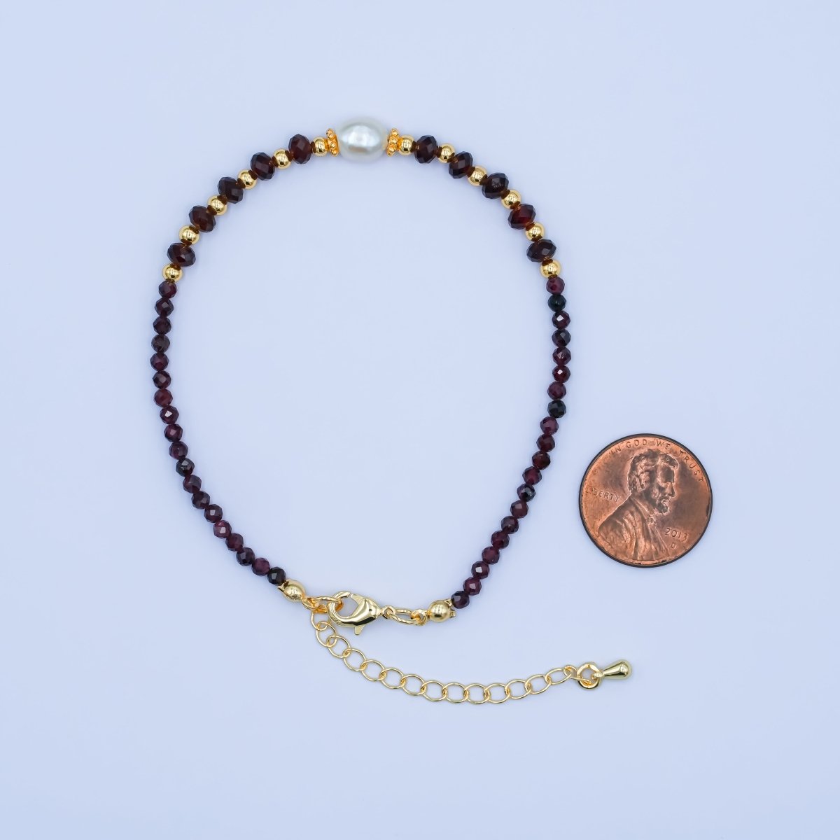 24K Gold plated Shell Pearl Dark Red Multifaceted Gemstone 7.5 Inch Bracelet | WA-2892