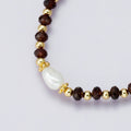 24K Gold plated Shell Pearl Dark Red Multifaceted Gemstone 7.5 Inch Bracelet | WA - 2892 - DLUXCA