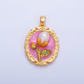 24K Gold plated Shell Pearl Flower Pink Enamel Pendant | AA1075 - DLUXCA
