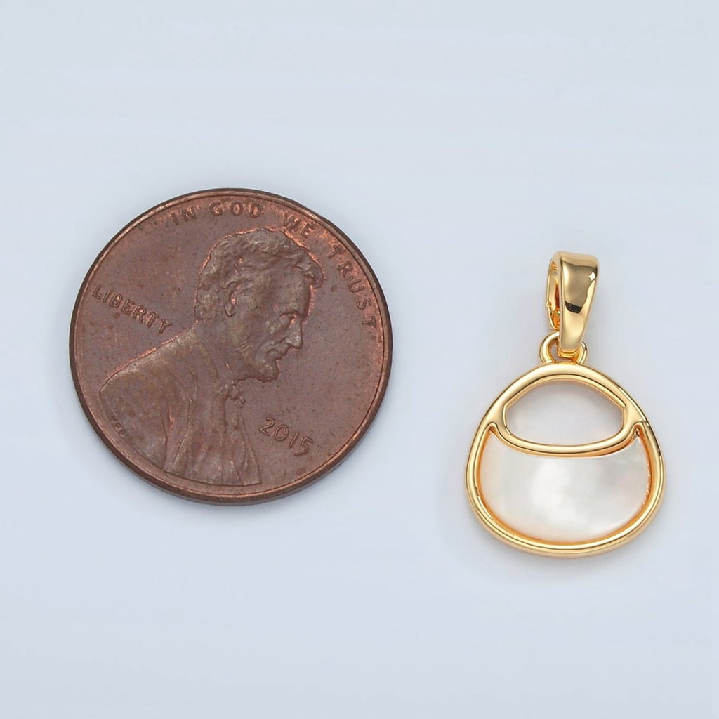 24K Gold plated Shell Pearl Geometric Bezel Pendant | H457 - DLUXCA