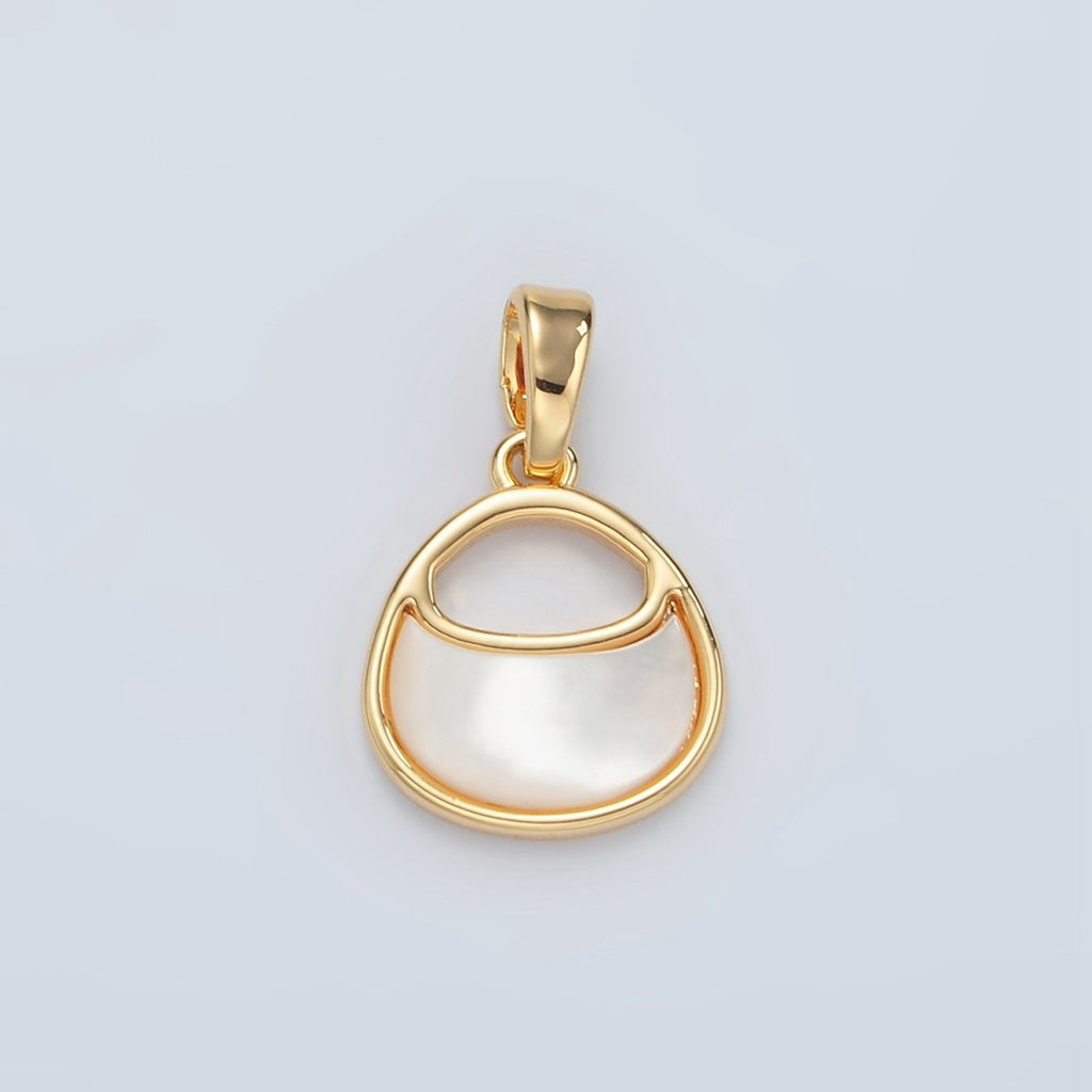 24K Gold plated Shell Pearl Geometric Bezel Pendant | H457 - DLUXCA