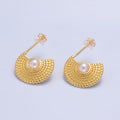 24K Gold plated Shell Pearl Geometric Dotted C - Shaped Hoop Earrings Set | AB1421 - DLUXCA