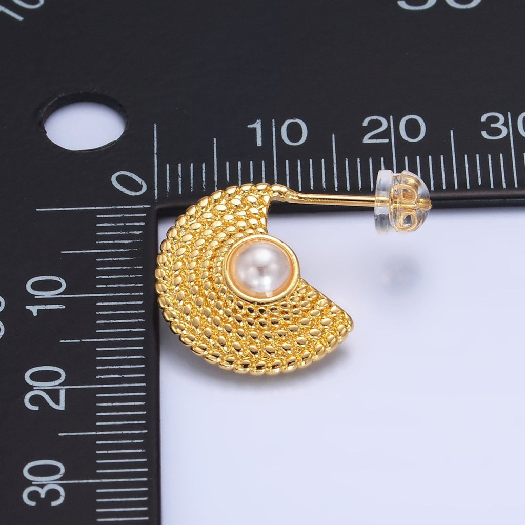 24K Gold plated Shell Pearl Geometric Dotted C - Shaped Hoop Earrings Set | AB1421 - DLUXCA