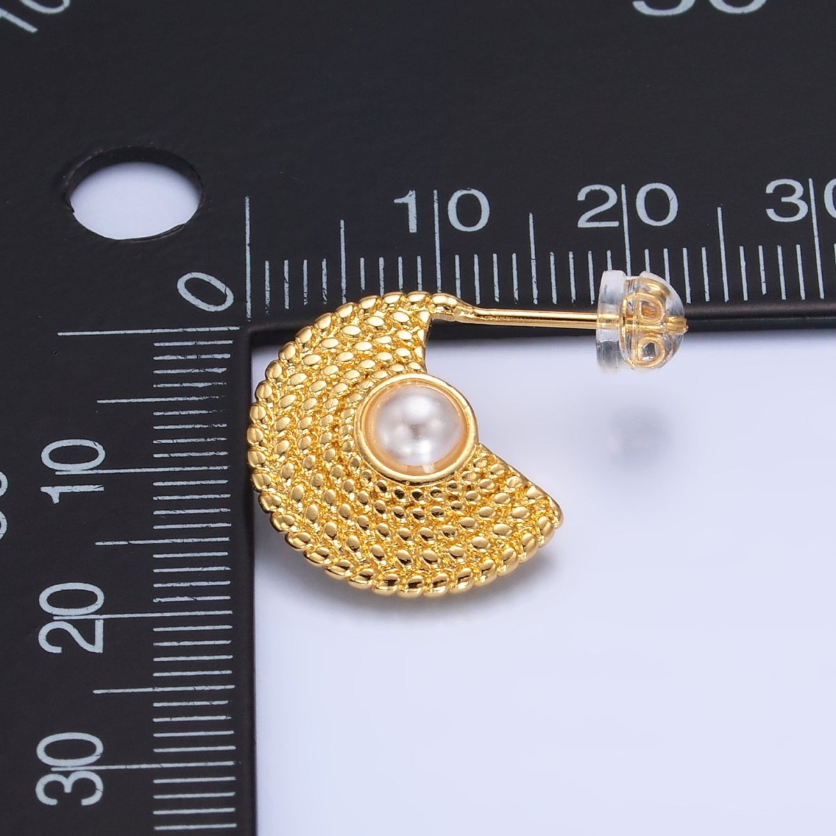 24K Gold plated Shell Pearl Geometric Dotted C - Shaped Hoop Earrings Set | AB1421 - DLUXCA