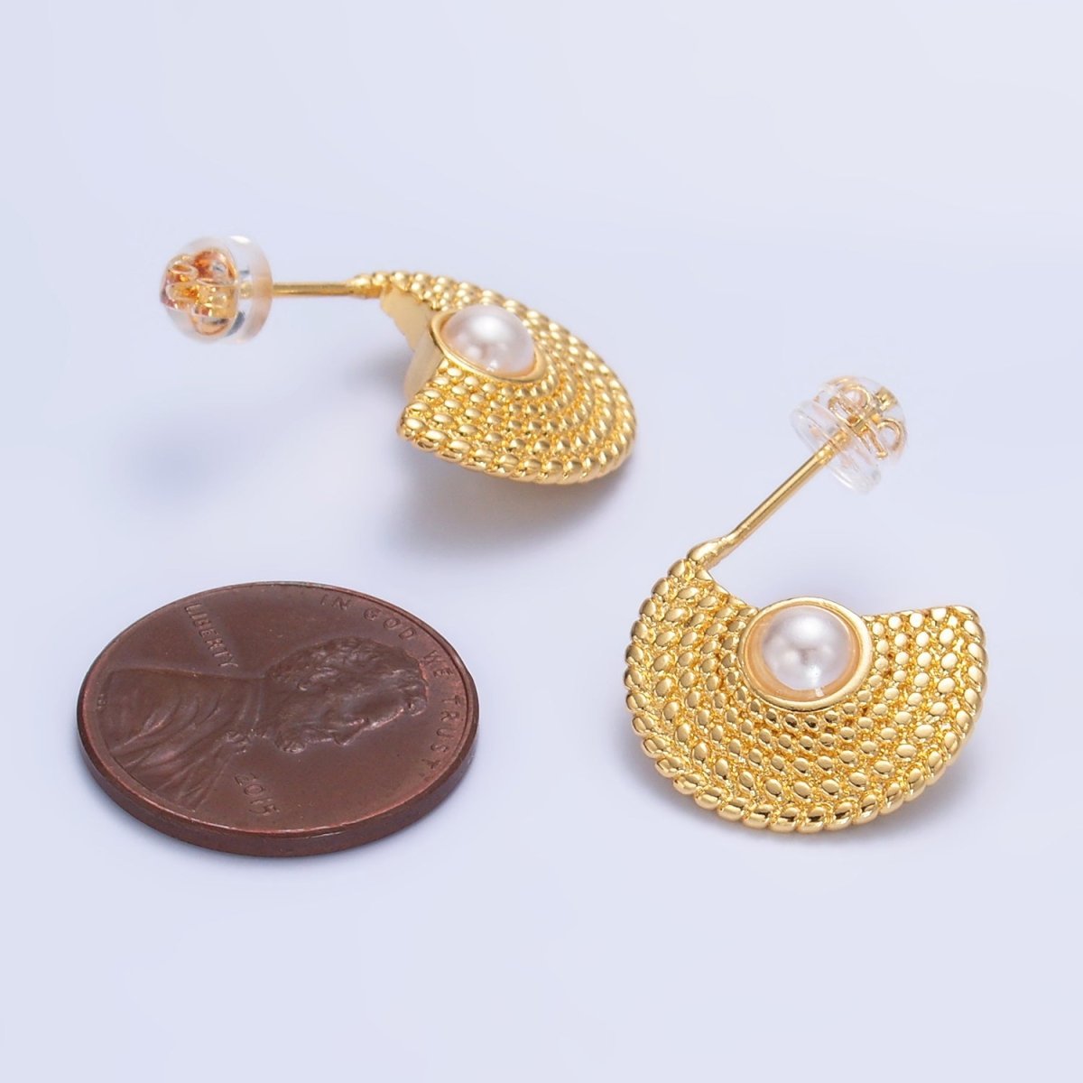 24K Gold plated Shell Pearl Geometric Dotted C - Shaped Hoop Earrings Set | AB1421 - DLUXCA