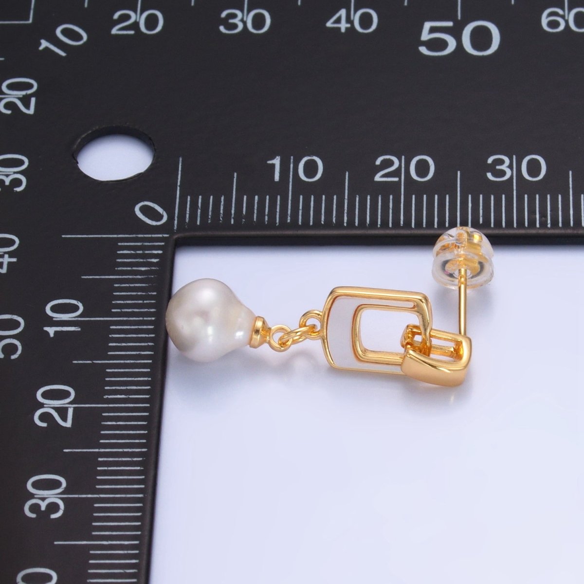 24K Gold plated Shell Pearl Geometric Drop Stud Earrings | AD284 - DLUXCA