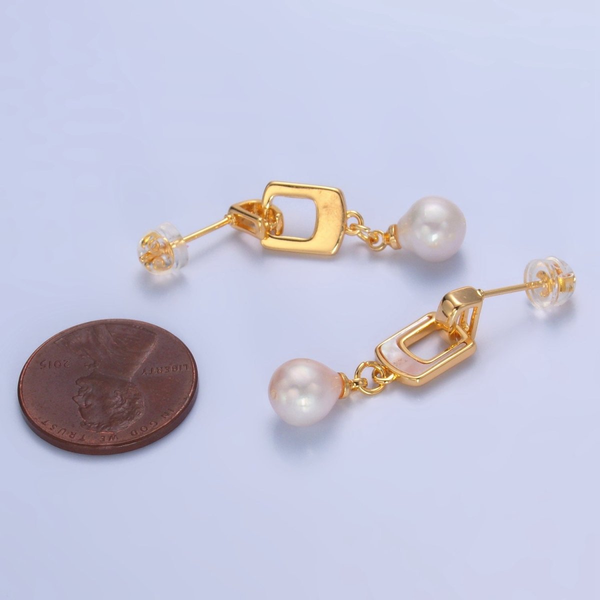 24K Gold plated Shell Pearl Geometric Drop Stud Earrings | AD284 - DLUXCA