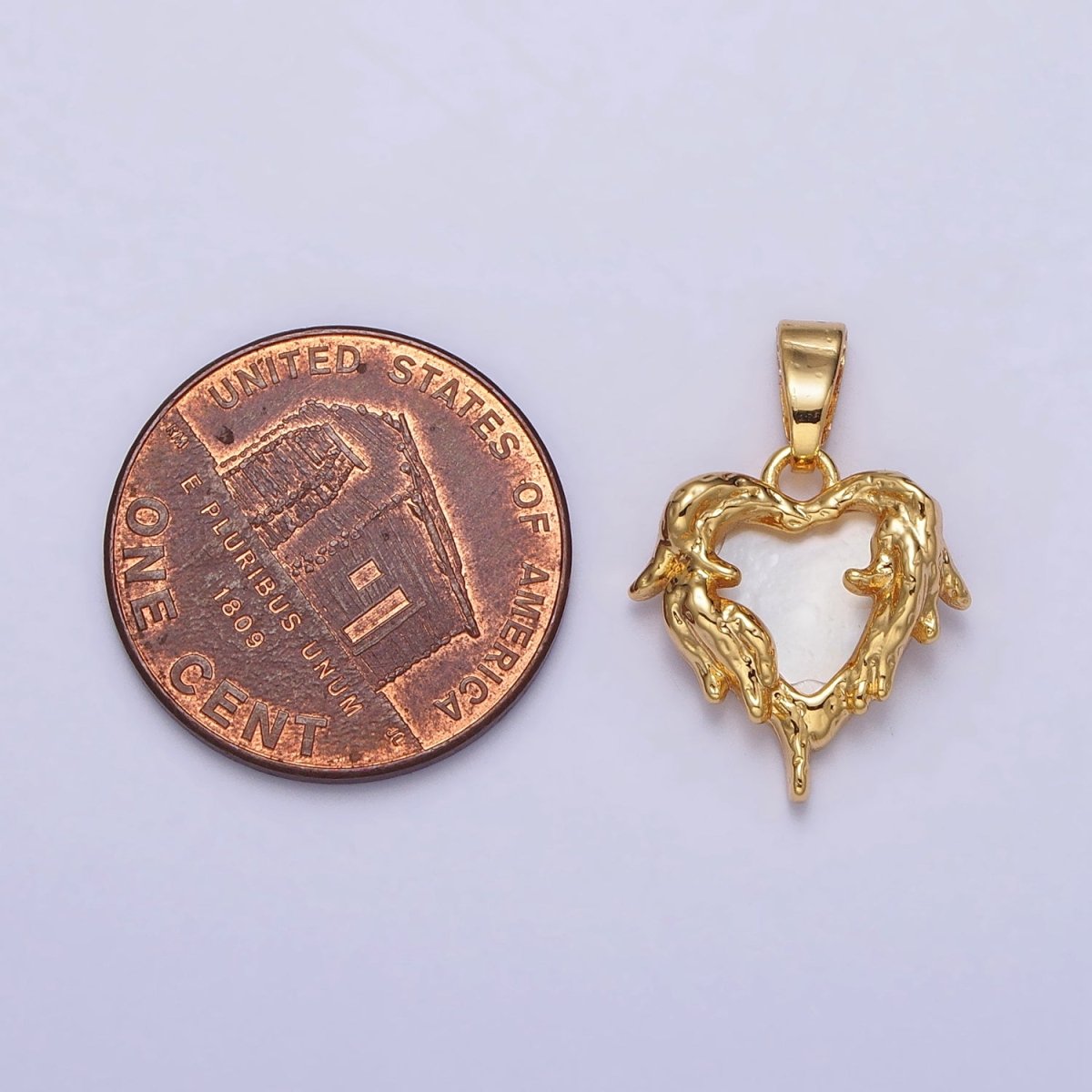 24K Gold plated Shell Pearl Gold Molten Drip Heart Pendant | AA109 - DLUXCA