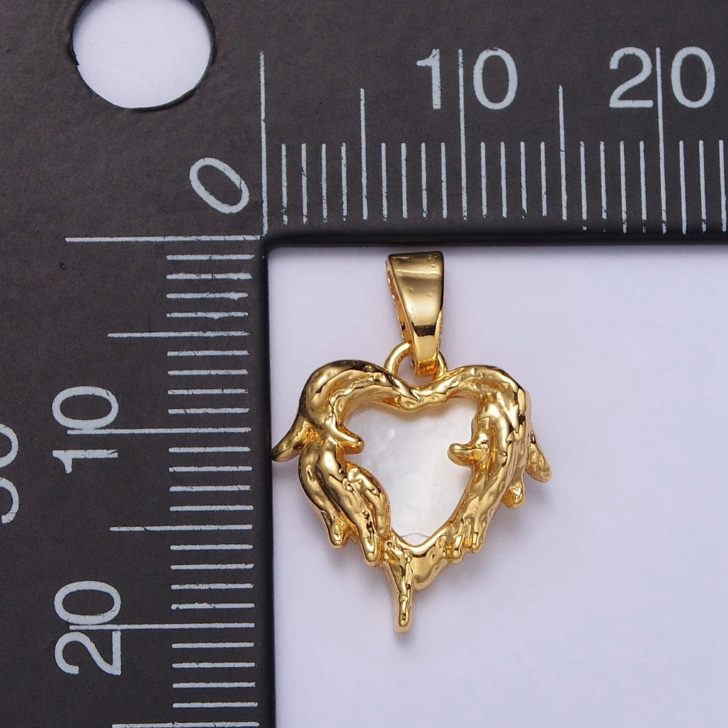 24K Gold plated Shell Pearl Gold Molten Drip Heart Pendant | AA109 - DLUXCA