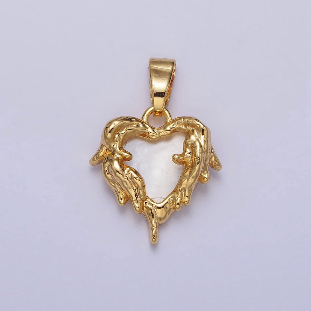 24K Gold plated Shell Pearl Gold Molten Drip Heart Pendant | AA109 - DLUXCA