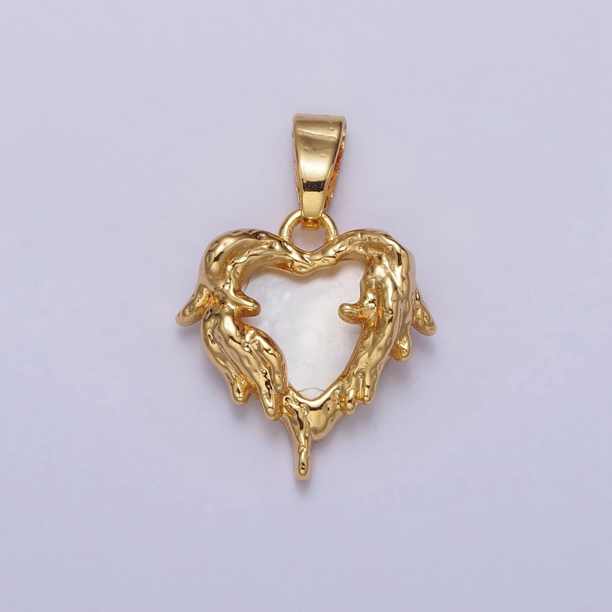 24K Gold plated Shell Pearl Gold Molten Drip Heart Pendant | AA109 - DLUXCA