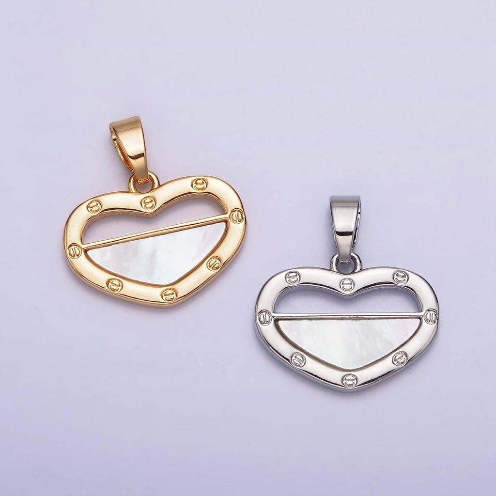 24K Gold plated Shell Pearl Half Open Heart Screw Pendant in Gold & Silver | AA564 AA565
