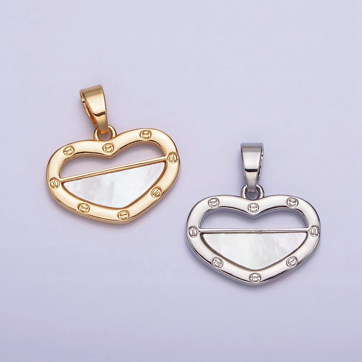 24K Gold plated Shell Pearl Half Open Heart Screw Pendant in Gold & Silver | AA564 AA565