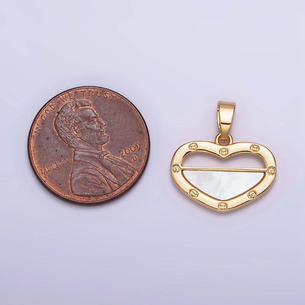 24K Gold plated Shell Pearl Half Open Heart Screw Pendant in Gold & Silver | AA564 AA565