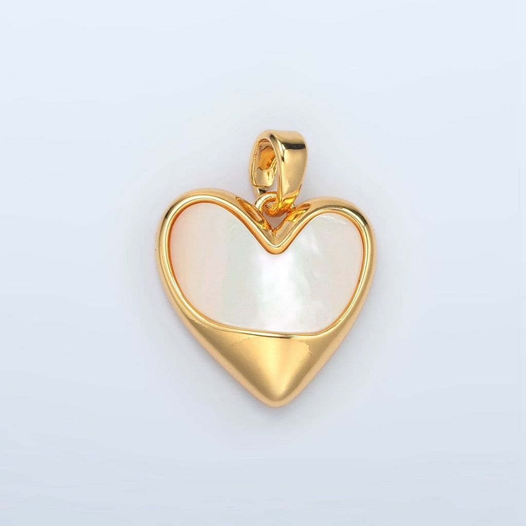 24K Gold plated Shell Pearl Heart Bezel Pendant | H498 - DLUXCA