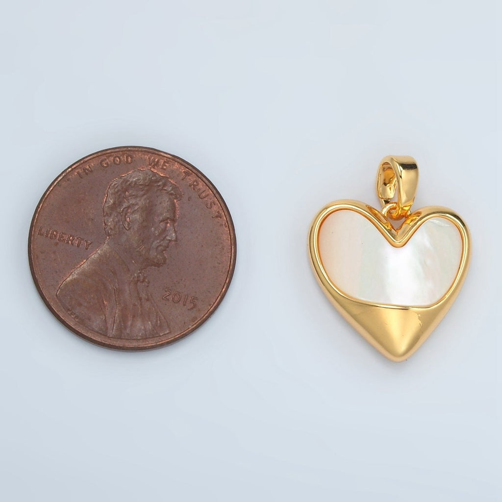 24K Gold plated Shell Pearl Heart Bezel Pendant | H498 - DLUXCA