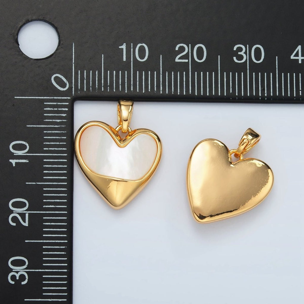 24K Gold plated Shell Pearl Heart Bezel Pendant | H498 - DLUXCA
