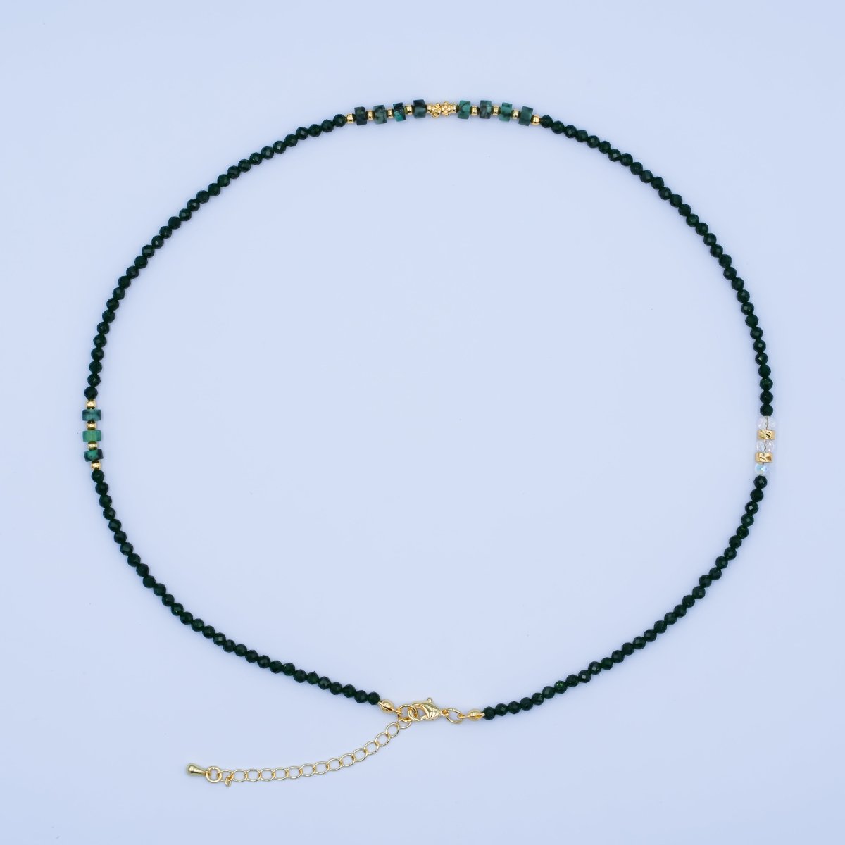 24K Gold plated Shell Pearl Malachite Green Gemstone Bead 18 Inch Necklace | WA - 2871 